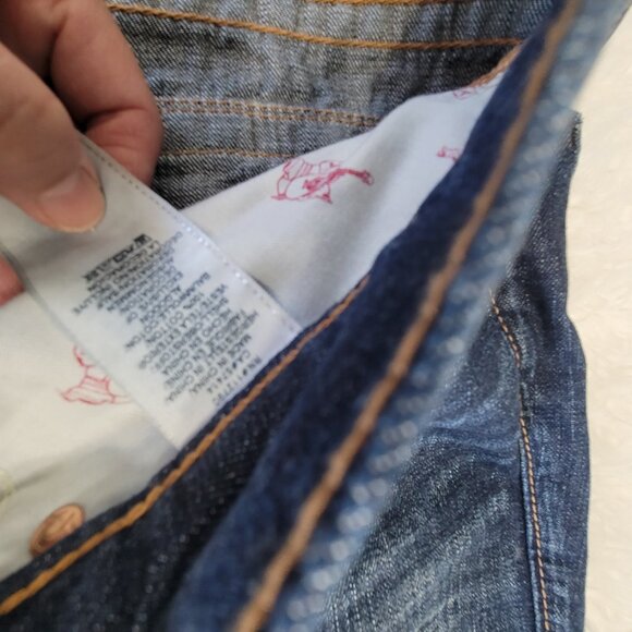 True Religion Mens Bootcut Denim Jeans Sz 34 Blue - Picture 13 of 16
